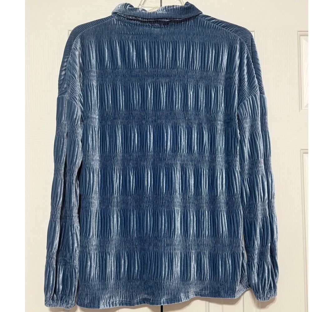 Free People My Best Velvet Oversized Button Up Top, Blue, XS - Picture 3 of 9